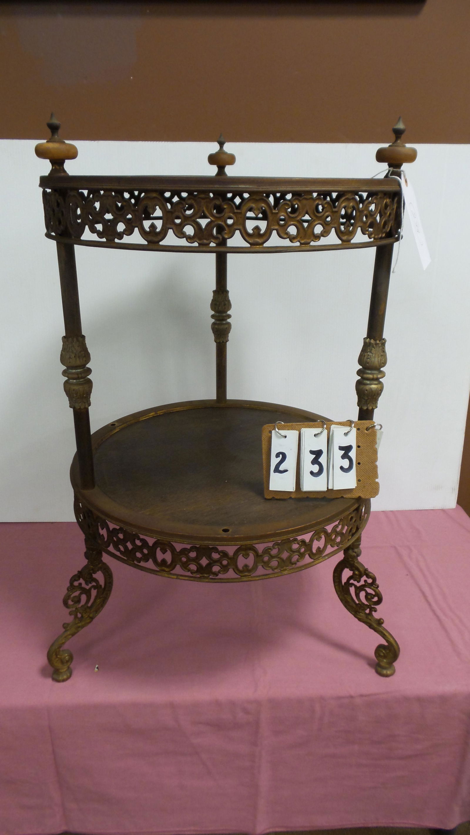 Unusual Early 1900s Round 2 Shelf Table (1 of 3)