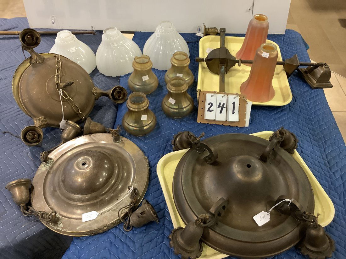 4 1920s Hanging Solid Brass Ceiling Fixtures (1 of 3)