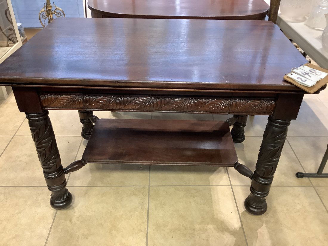 1890 Carved Mahogany Library Table (1 of 6)