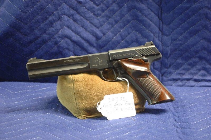 Colt Match Target Pistol 22LR: Colt Match Target Pistol. 22LR, 6" barrel with blue finish. Serial # 40705-S. Manufactured in 1951. Slight finish wear at the muzzle.