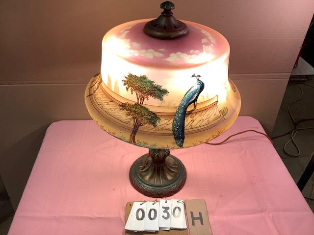 Reverse painted peacock lamp (1 of 9)