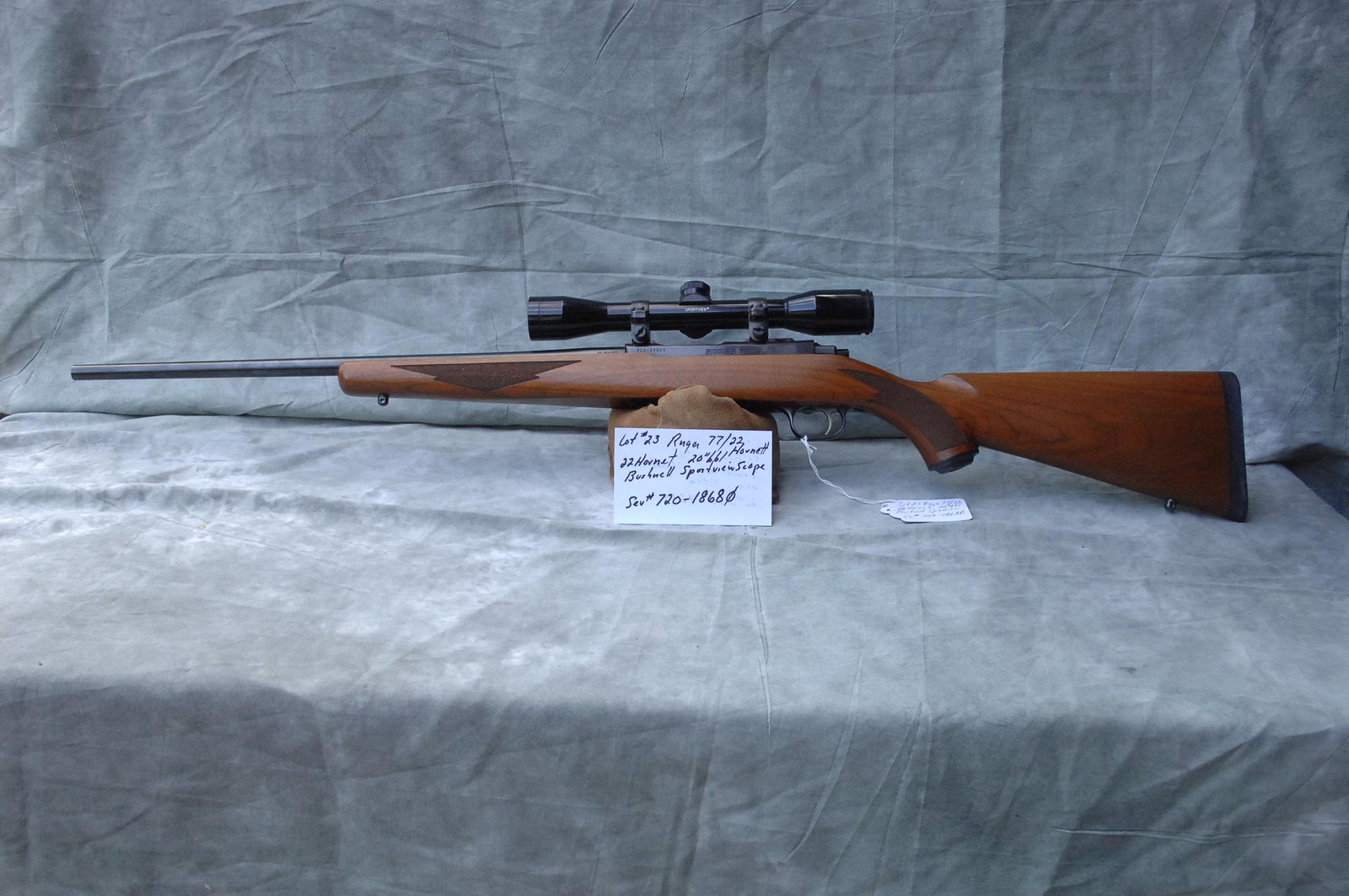 Ruger 77/22: 22 Hornet 20"bbl Bushnell sportview scope Ser#--720-18680