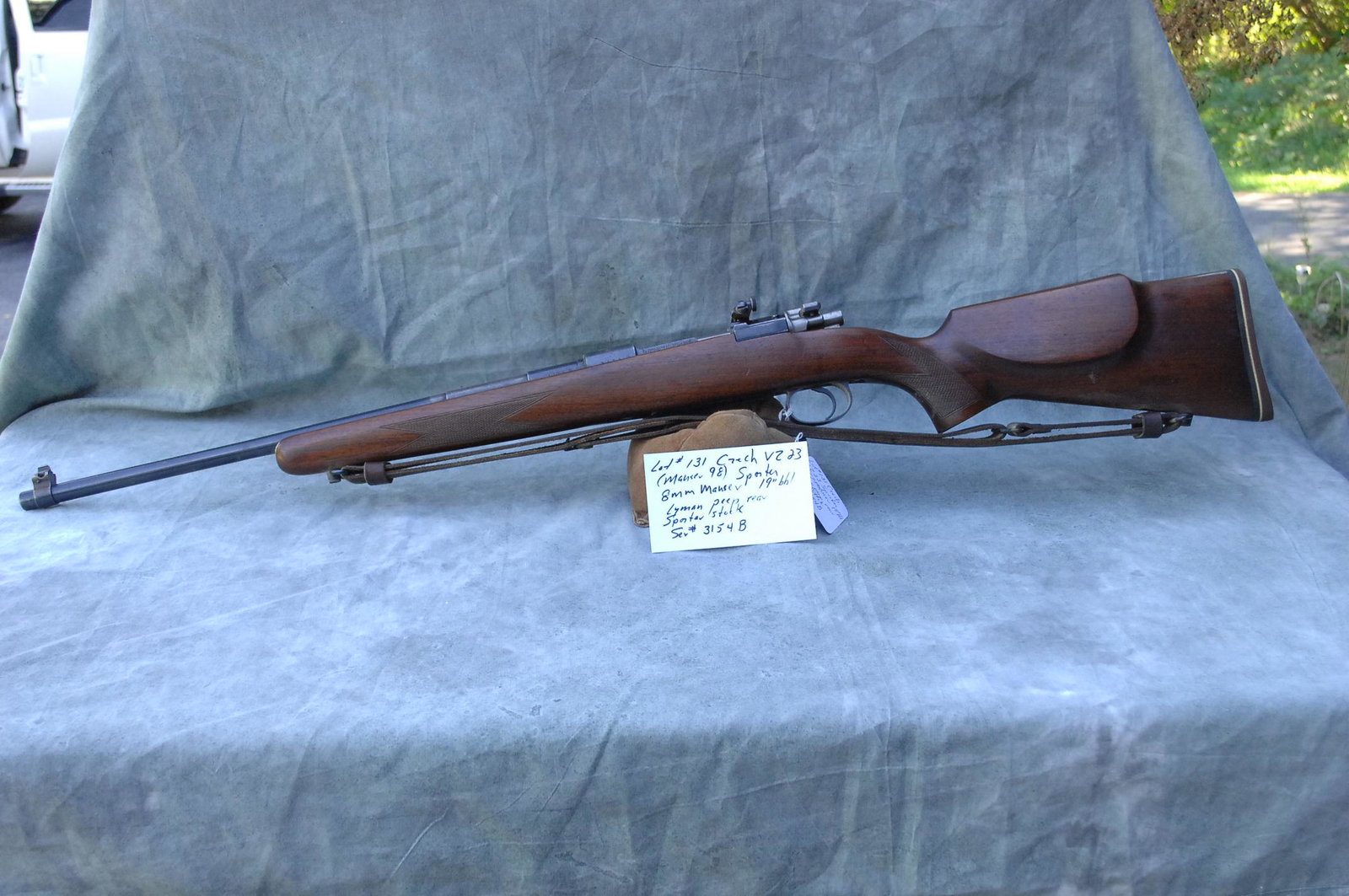 Czech VZ23 Sporter Large ring Mauser: 8x57 Mauser, 19" bbl, Lyman peep rear sight, sling, sporter stock, ser# 3154B