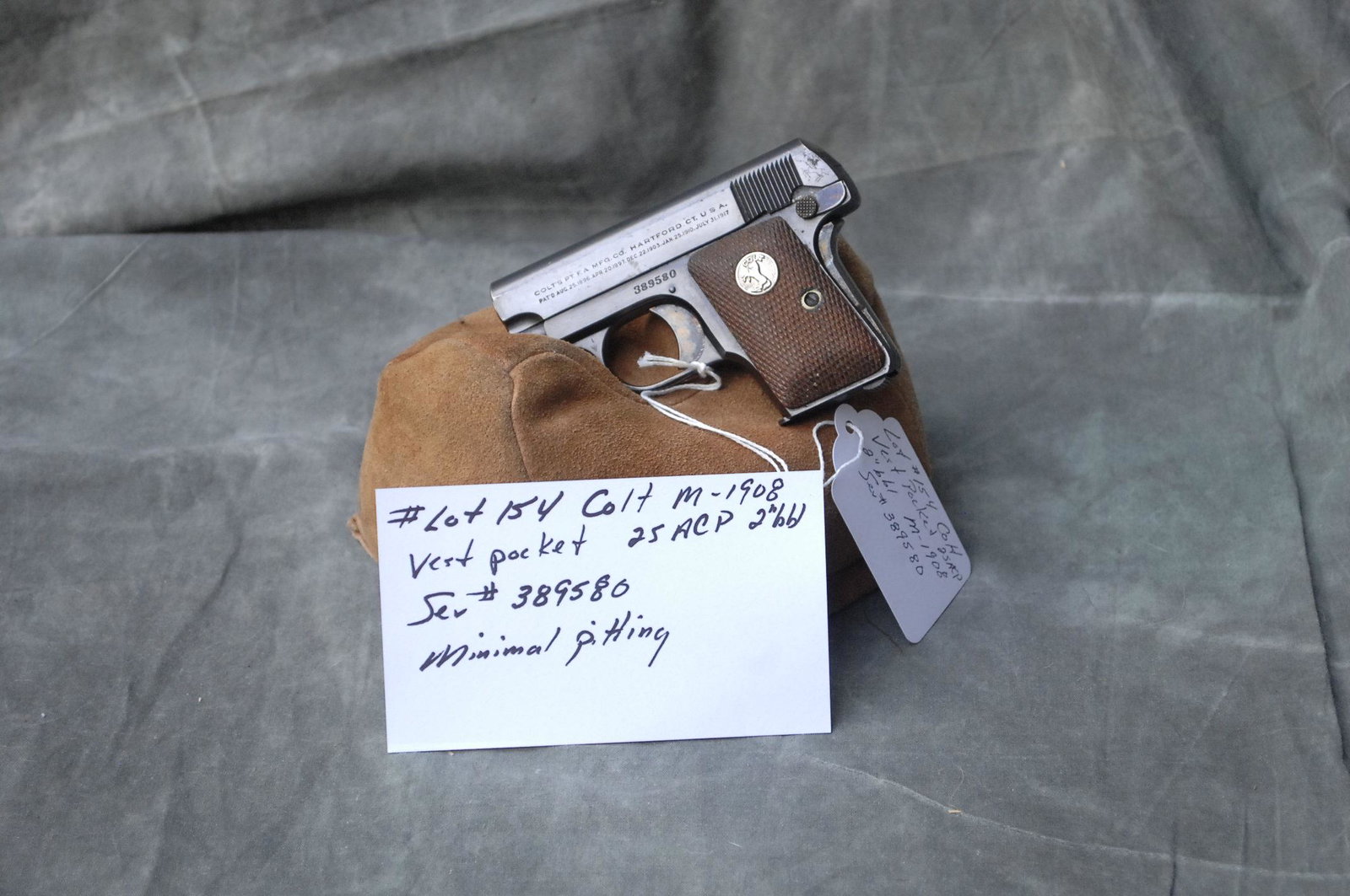 Colt M-1908 "Vest Pocket": 25 ACP 2"bbl mininal pitting Ser# 389580
