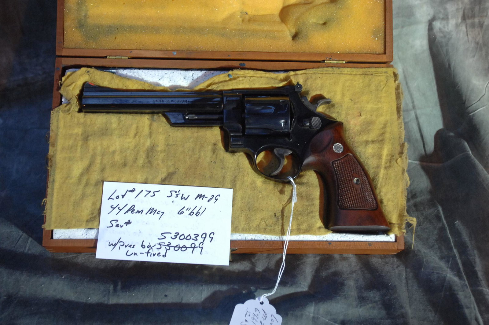 S&W M-29: 44 Rem Mag 6"bbl unfired with Pres box Ser # S300399