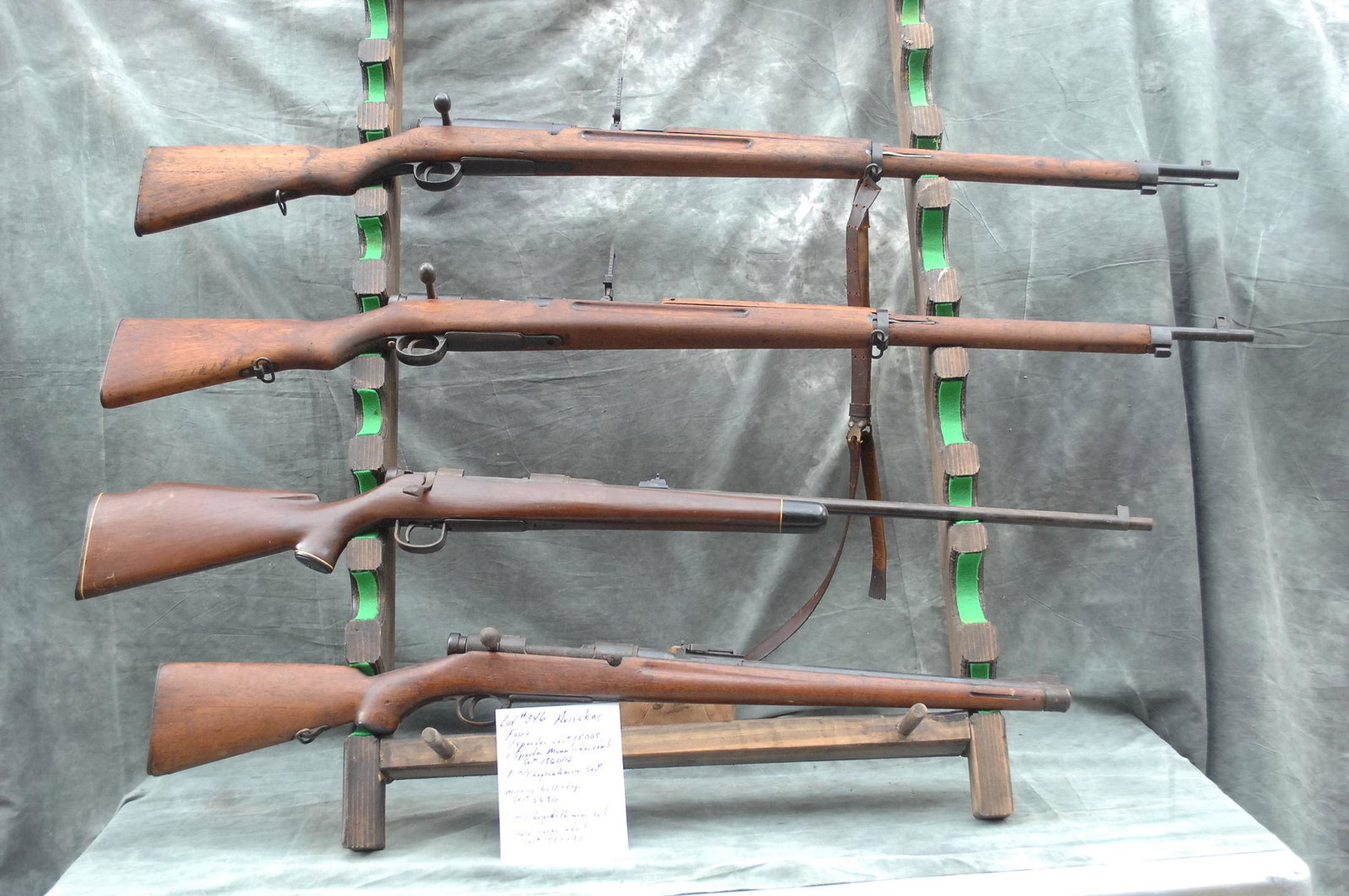 Arisaka rifles (4): Rough condition, sporter ser# 15005, sporter w/mannlicker stock ser# 136002, 1 W/chrysanthimum (missing ejector/bolt stop, 1 original with chrysanthimum and dust shield ser# 1837793 buyer gets them al