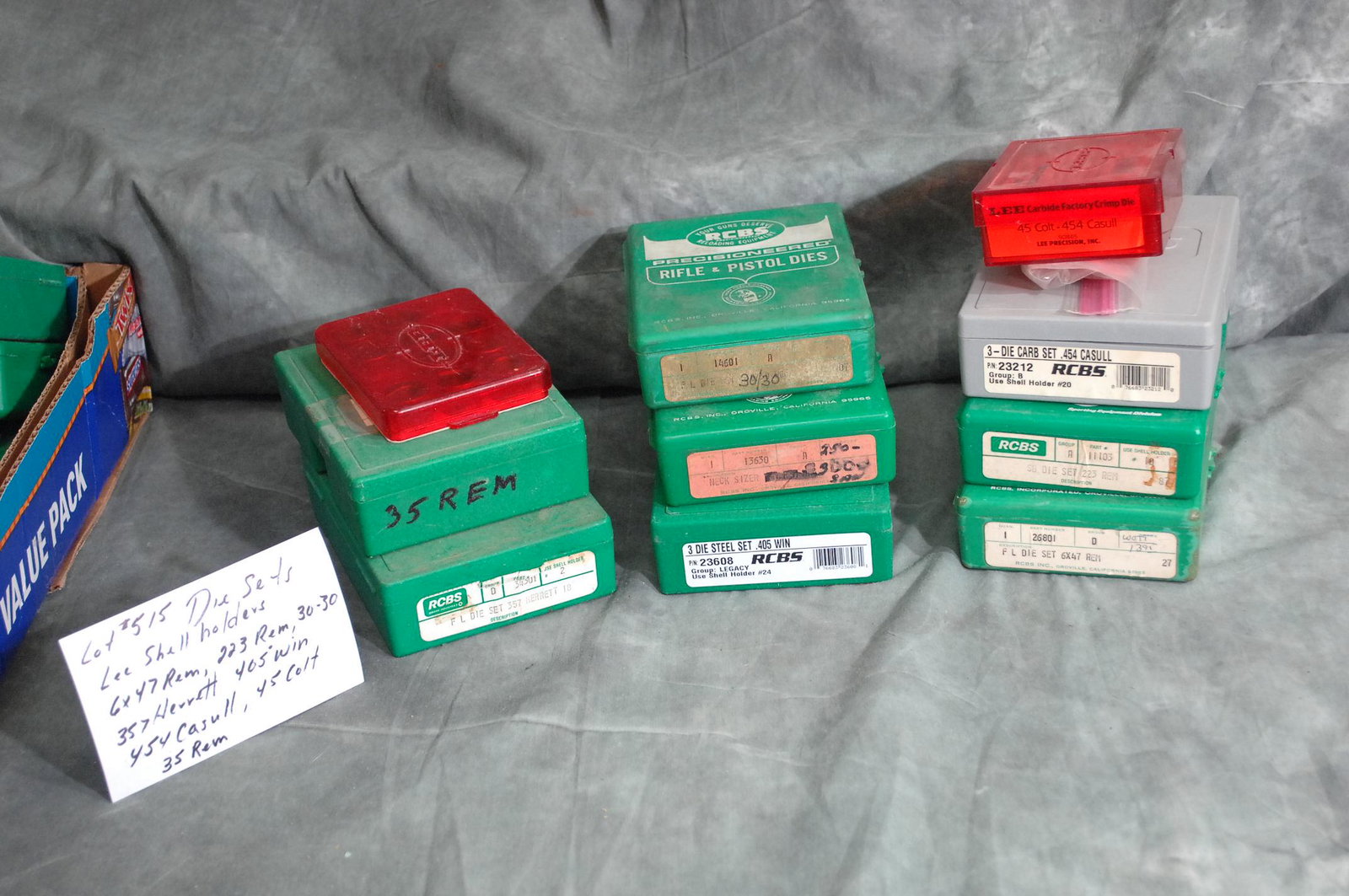 Assorted Reloading Die Sets - Lee Shell Holders: 6x47 Rem, 223 Rem, 30-30, 357 Herrett, 405 Win, 454 Casull, 45 Colt, 35 Rem