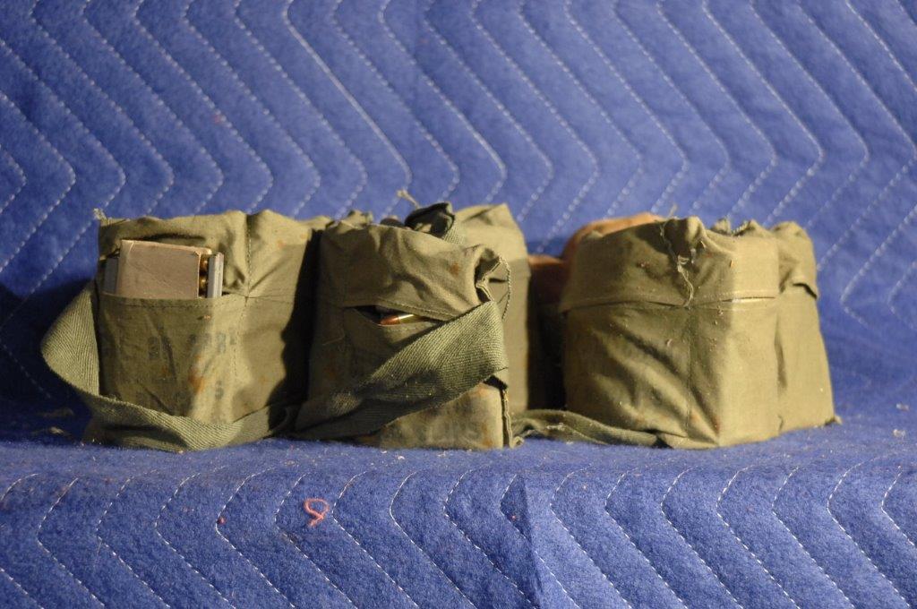30, M1 Carbine Bandoliers: 30, M1 Carbine Bandoliers. WRA 1953. 10 round clips. 120 rounds per bandolier, 3 bandoliers total.