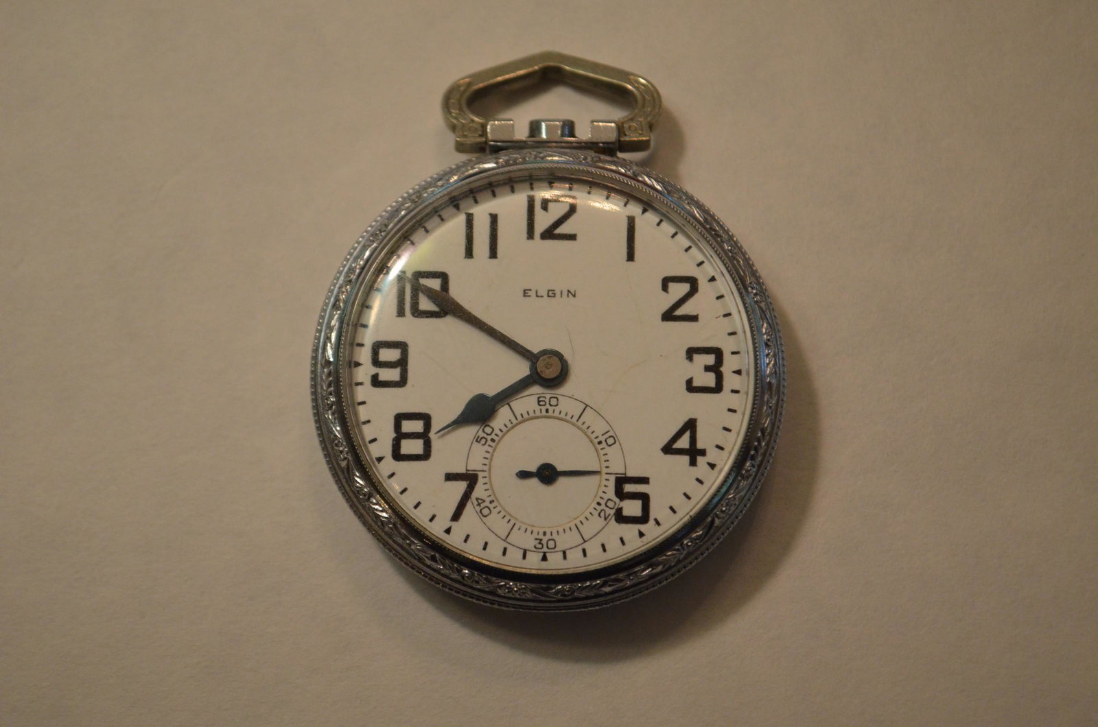 21 Jewel Elgen Pocket Watch: 21 Jewel Elgen Pocket Watch. Serial No. 27804035. Inscribed on the inside B.W. Raymond. Missing winder. From the Cape Vincent, NY Estate.