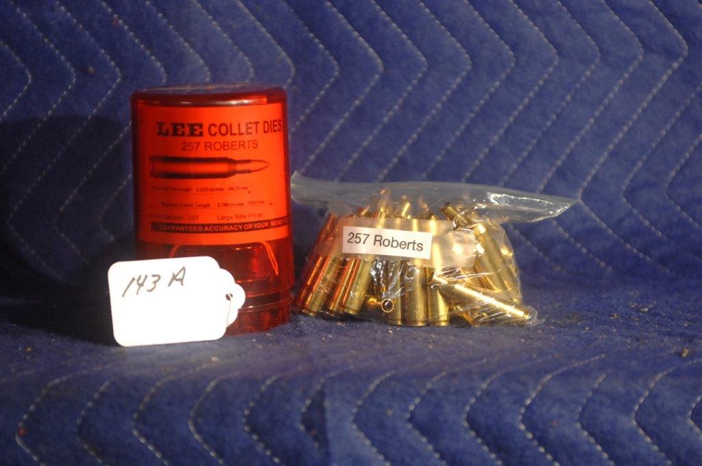 Lee 257 Roberts Die Set: Lee 257 Roberts die set, NIB. Comes with bag of bright, shiny 257 Roberts brass.