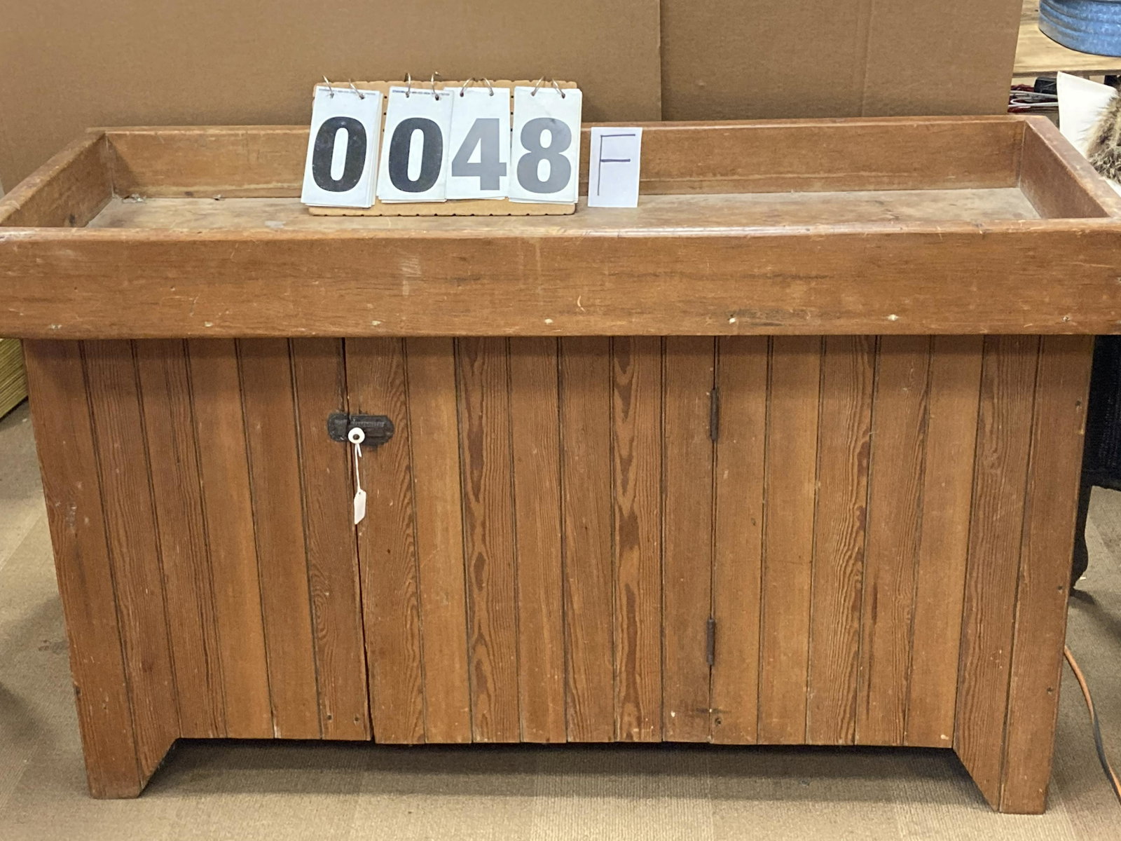 1880s Wainscoted American Pine Dry Sink: 1880s wainscoted American pine dry sink. 52.75"w x 33"h x 20.5"d.