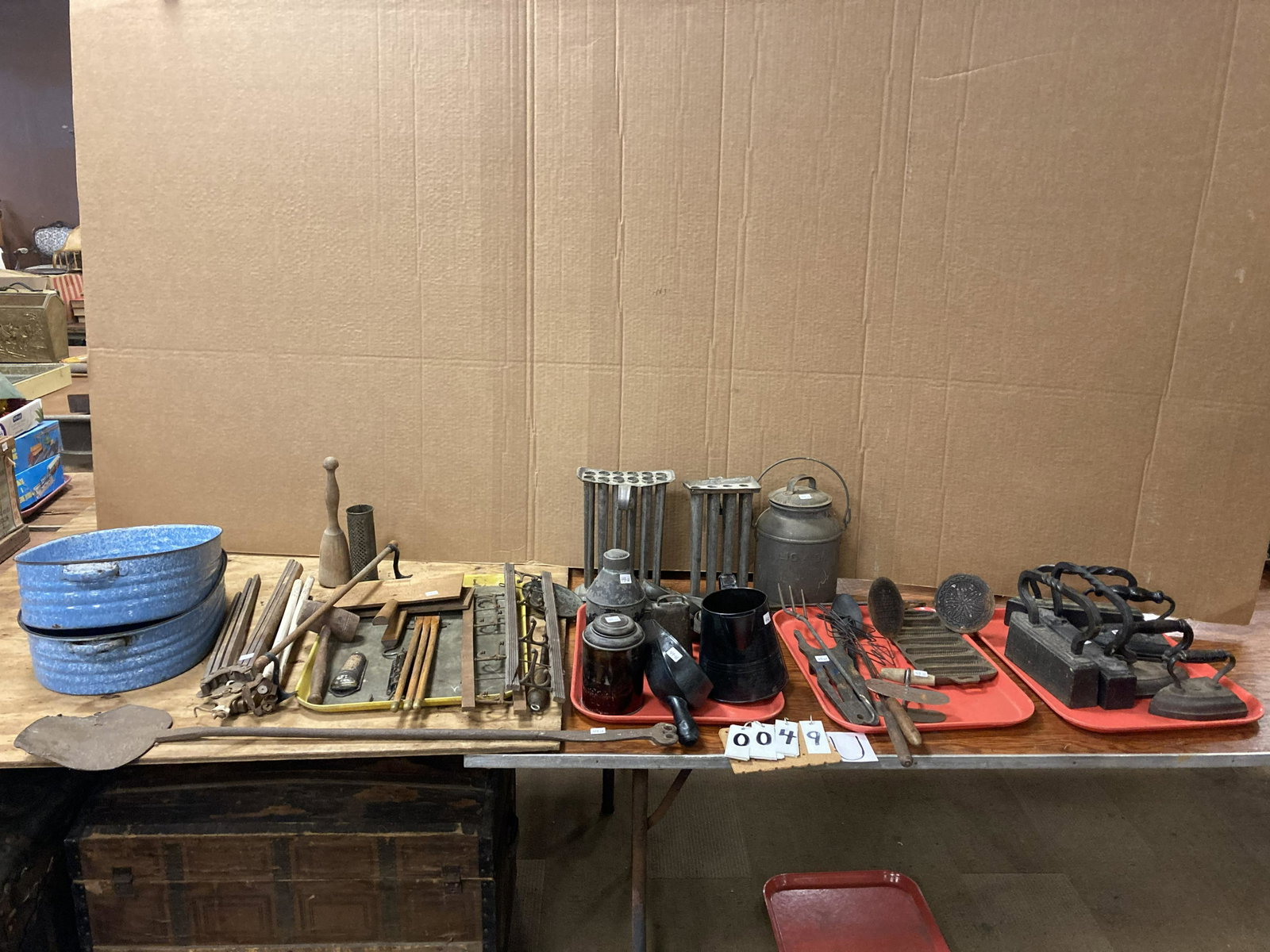 40 Pieces of Early Kitchenware: 40 pieces of early Kitchenware. See photos for inventory of items. From the Norwich, NY Estate.