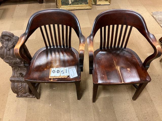 Antique Chairs and Plastic Corbel: Antique chairs and plastic corbel. (1) Pair of mahogany arm chairs. 32"h x 20.75"w x 19"d. (1) Plastic antique corbel. 19.75"h x 9"w x 12"d. From the Beeches Mansion Estate in Rome, NY.
