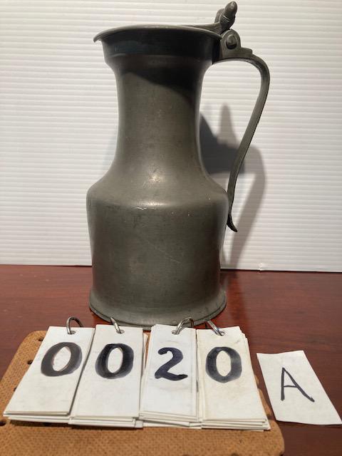 18c-19c Pewter Tankard with Cover: 18c-19c pewter tankard with cover, possibly French. There are touchmarks in the top cover. See photos. We do not know at this time what they are. We have been told that some of the marks say "Tavern o