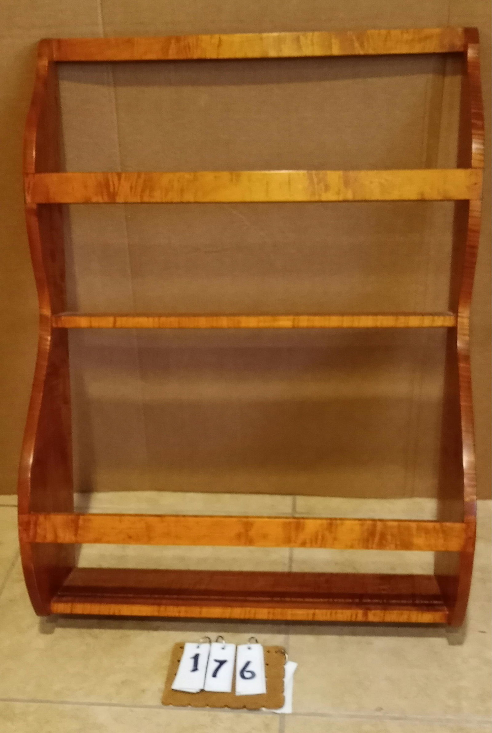 Handmade American Solid Tiger Maple Shelf: Contemporary handmade American solid tiger maple shelf. 32"h x 23"w x 9"d. From the Palmyra, NY Estate.