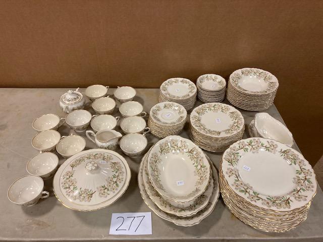 83 Piece "Orchard" Pattern Syracuse China Set: 83 piece "Orchard" pattern Syracuse china set. Near mint condition. Includes: 12 dinner plates (10" dia.), 12 luncheon plates (6.5" dia.), 12 bread plates (7.75" dia.), 12 monkey dishes (5" dia.), 13 