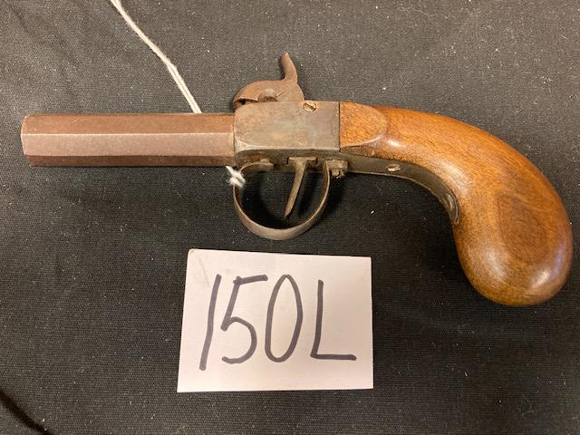 1830s Cap and Ball Pistol: 1830s cap and ball pistol. Unknown manufacturer. 6.75"l x 2"h. No FFL needed.