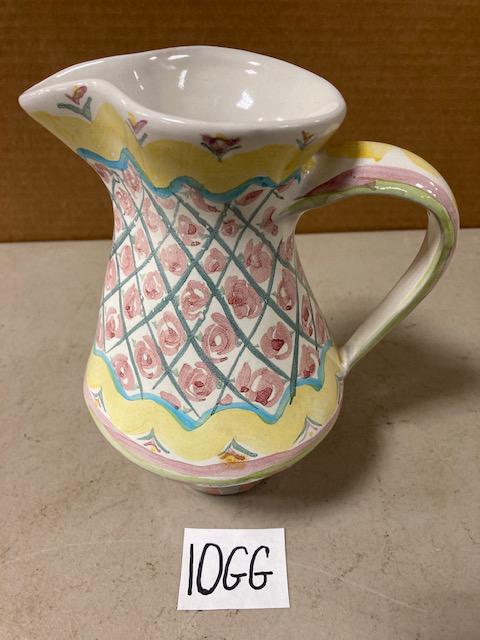 Vintage MacKenzie-Childs Large Ceramic Pitcher: Vintage MacKenzie-Childs large ceramic water pitcher. Cayuga pattern. This is a unique tall pitcher made by a talented artist., Victoria MacKenzie-Childs. Although some of her pitchers can be found on