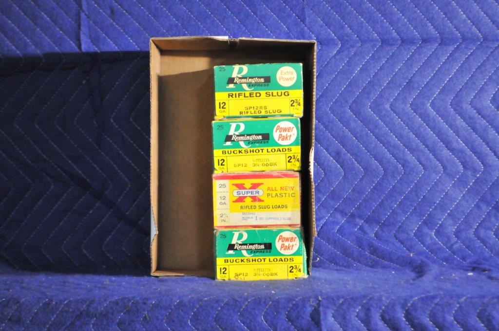 Assorted 12 Gauge Ammo: Assorted 12 Gauge Ammo. 1 full box Winchester Super X slugs. 1 full box Remington rifled slugs. 2 full boxes Remington 00 buck.