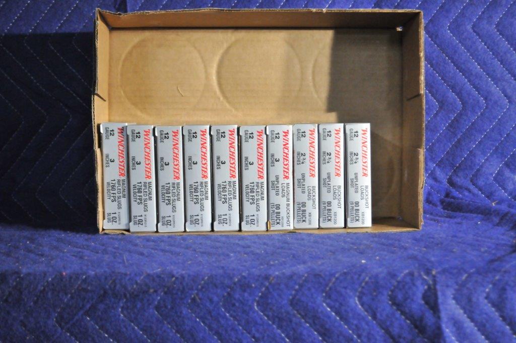 Winchester Rifled Slugs and Buckshot Ammo: Winchester rifled slugs and buckshot ammo. 3 boxes of 2.75" and 7 boxes of 3".