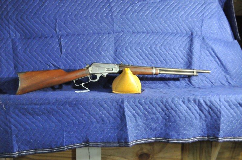 Marlin Model 93: Marlin Model 93. Not certain of the caliber. Main spring inoperable. Missing the front sight. Finish worn. Very little bit of pitting. Serial No. 4906C.