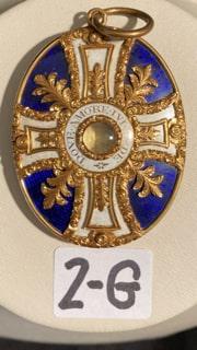 18K Gold Enamel Locket: 18K gold (unmarked but tested) enamel locket with portrait of 18c-19c gentleman, unsigned. Signed on reverse Vove.Amore.Fede. 17.7 total dwt (including weight of glass over the portrait). Please read 