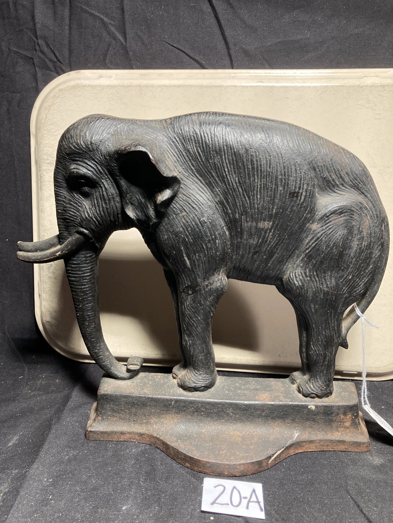 Bradley & Hubbard Elephant Cast Iron Doorstop: Bradley & Hubbard Elephant Cast Iron Doorstop. Elephant #7789 cast iron doorstop painted black and signed B&H 12" x 10 1/2" x 2 3/4"