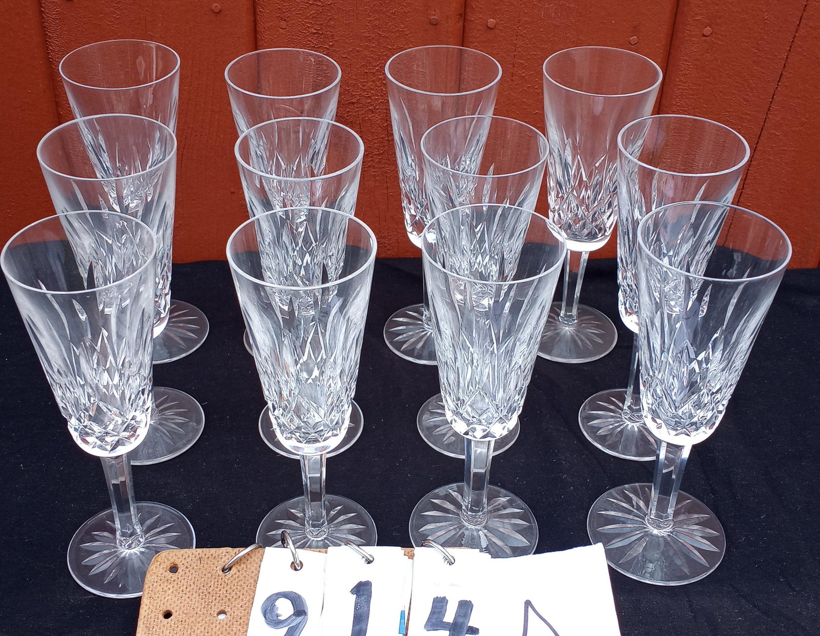 12 Signed Waterford Cut Crystal Wine Glasses: 12 signed Waterford cut crystal wine glasses. 2.5"w x 7.25"h. All in excellent condition. Please read the Terms and Conditions of this auction thoroughly for IMPORTANT bidder information.