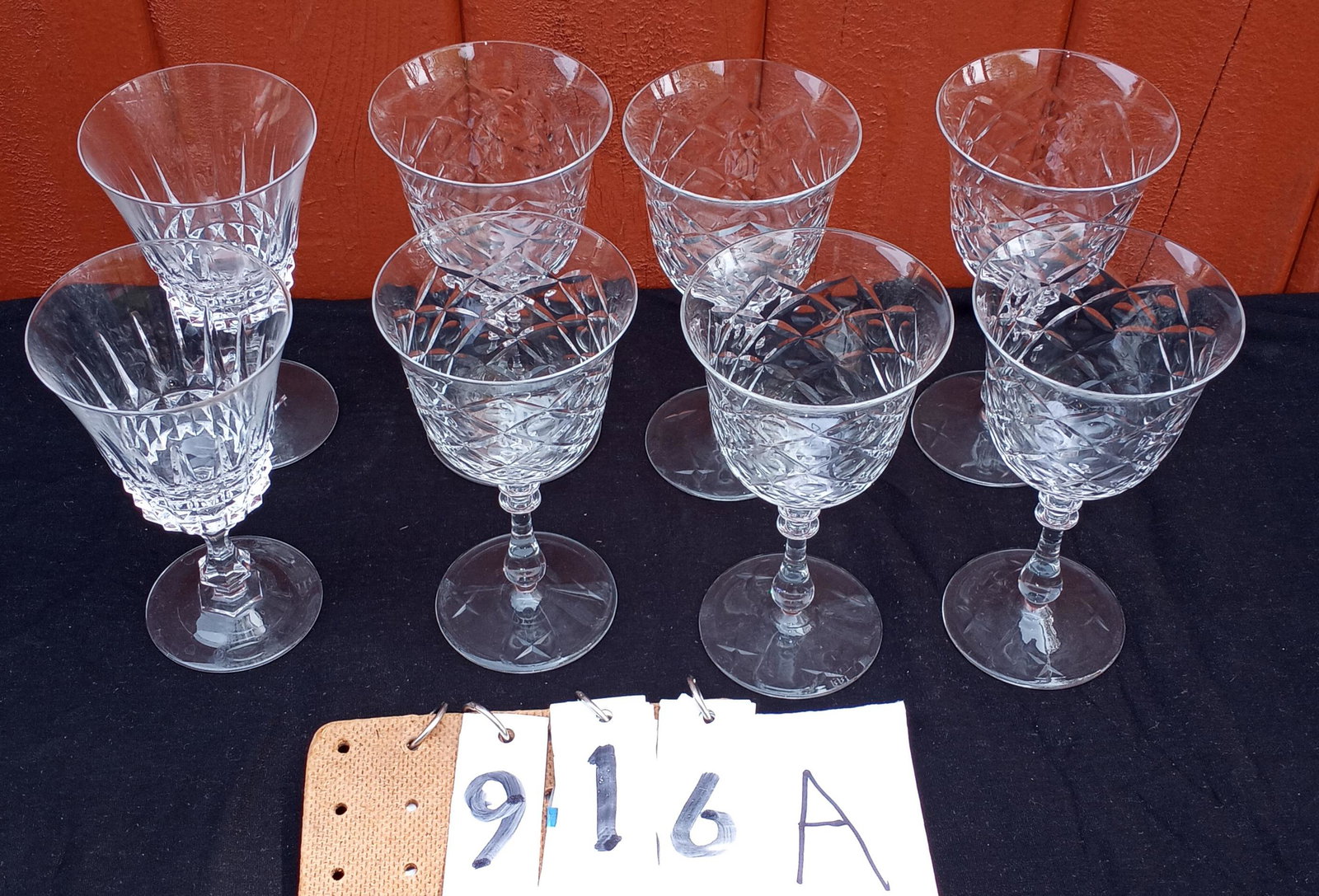 Eight Unsigned Cut Crystal Champagne Glasses: Unsigned cut crystal champagne glasses, believed to be Waterford. One set of six and one set of two. All in excellent condition. 12 Signed Waterford Cut Crystal Wine Glasses12 signed Waterford cut cry