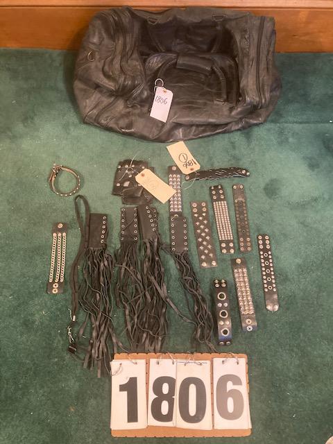 Leather Wrist Bands and Half Gloves: Leather Wristbands. 14 leather wrist bands and one pair of half leather gloves. Please read the Terms and Conditions of this auction thoroughly for IMPORTANT bidder information.
