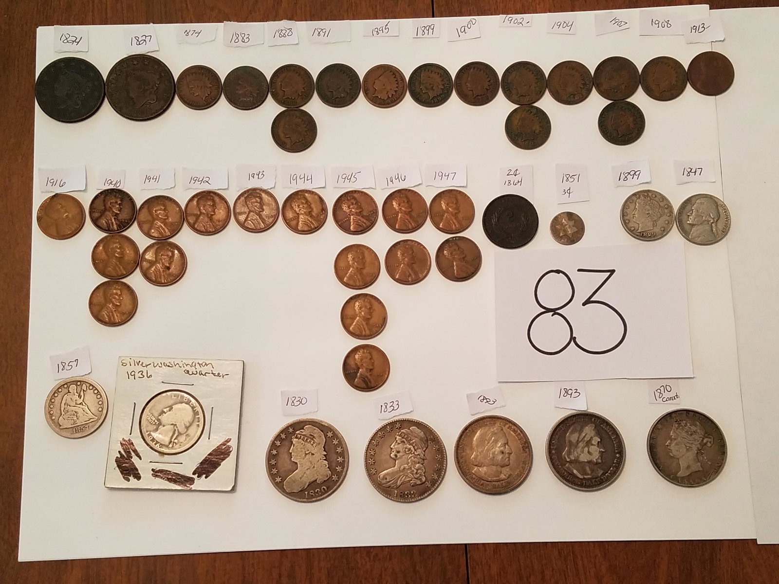 45 Piece Estate Coin Collection - UPDATED INFO: 45 piece 19c and 20c estate coin collection. Update: 1943 penny in pictures is actually a 1948 penny. See photos for details. From the Hinkle Estate of Truxton, NY. Please read the Terms and Condition