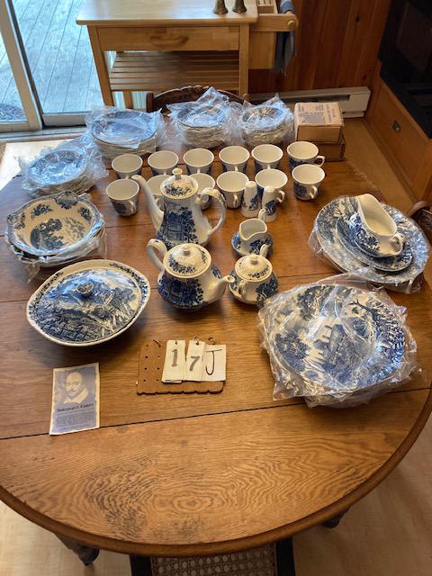 74 Piece Shakespeare Country China Set: 74 Piece North Staffordshire England Shakespeare Country China set. 12 tea cups, 8 dinner plates, 8 salad plates, 8 dessert plates, 11 tea plates, 8 sherbet/berry bowls, 8 coasters/ash trays in boxes,