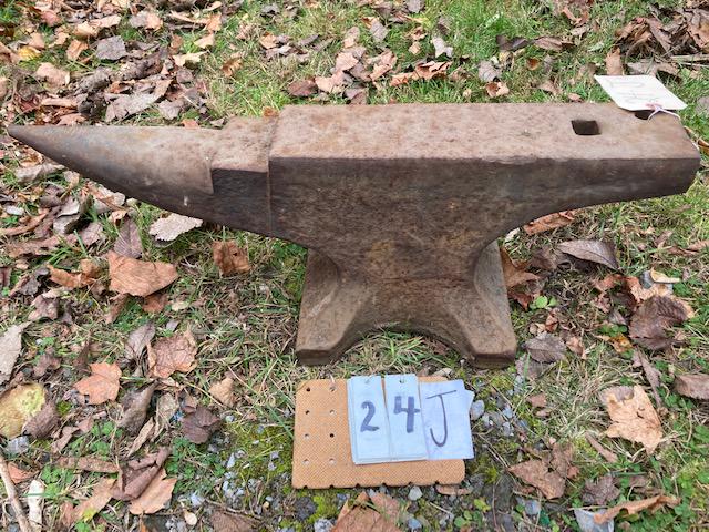 19c Iron Anvil - UPDATED: 19th century iron anvil. The anvil is stamped Brooklyn, NY. We believe it to be a Hay Budden anvil but it does not actually have a makers name stamped in it. 25.875"w x 3.875"d x 9.75"h. From the Ther