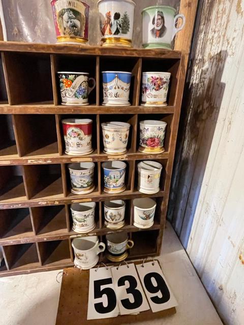 17 Exceptional 19c Occupational Shaving Mugs: 17 exceptional 19th century hand painted occupational shaving mugs. Some have damage but most do not. See photos. These occupational shaving mugs are from a collection that was collection over more th
