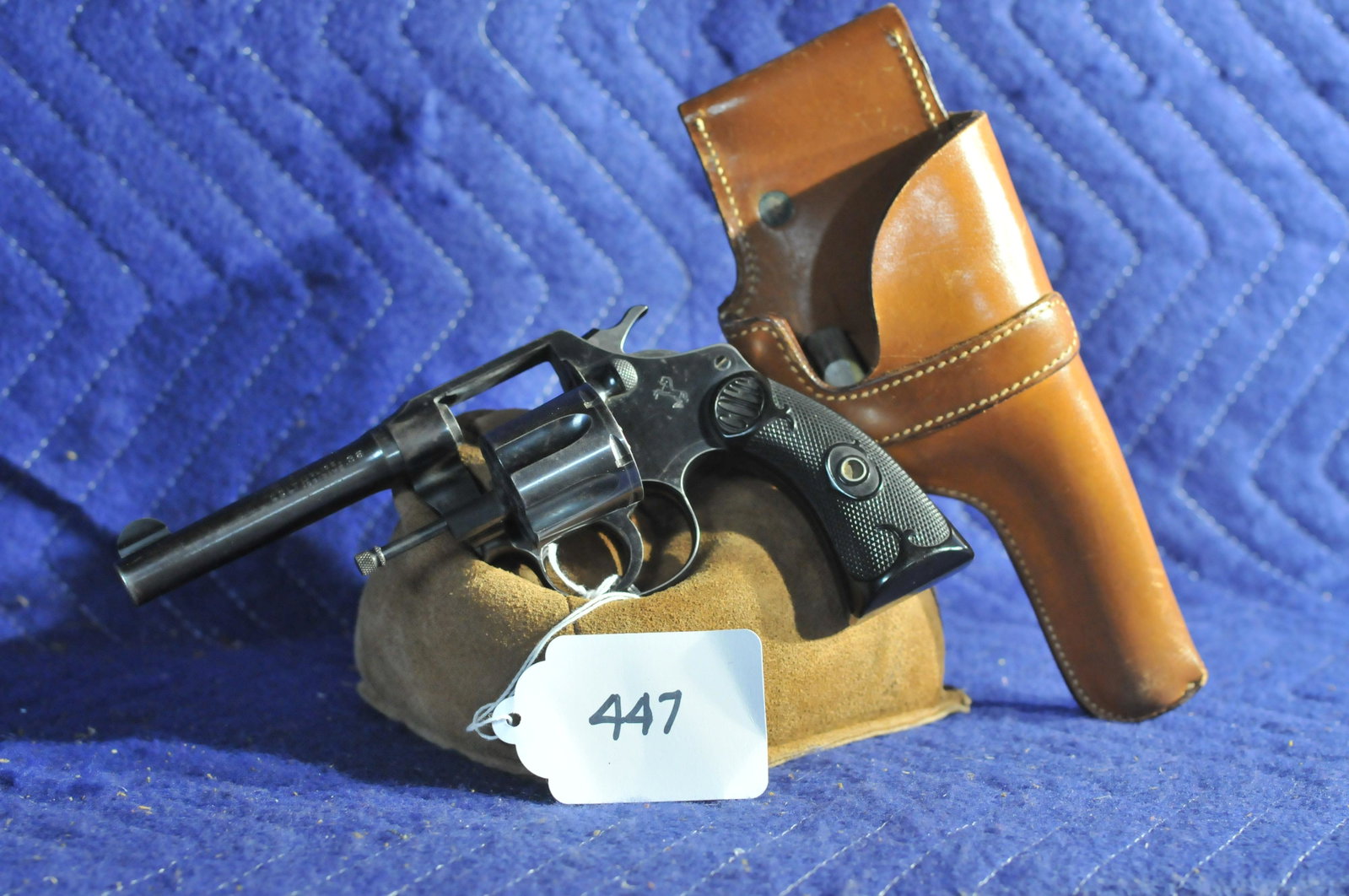 Colt Police Positive: Colt Police Positive. 38 S&W. Minor pitting but very little actual use. With Audley Pat. holster (very little use). Serial No. 156062. Dated to 1924. Please read the Terms and Conditions of this aucti