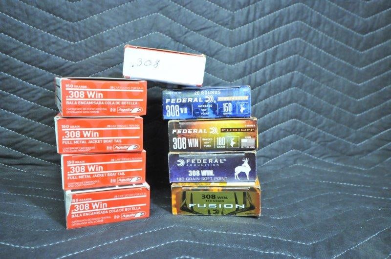 308 Winchester Brass: 308 Winchester brass. 9 boxes of once fired brass. See photos.