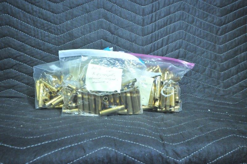 308 Winchester Brass: 308 Winchester brass. 233 casings, cleaned, sized and deprimed. Mixed headstamps. See photos.