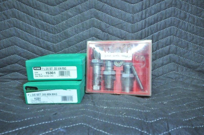 Three 300 Winchester Magnum Die Sets: Three 300 Winchester magnum die sets. RCBS and Lee. See photos.