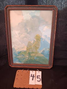 Maxfield Parrish 1900s Print: In original frame signed Reinthal & Newman NY. Frame size 16 3/4" h x 12 3/4" w and print size 14 1/4" h x 10 1/2" w