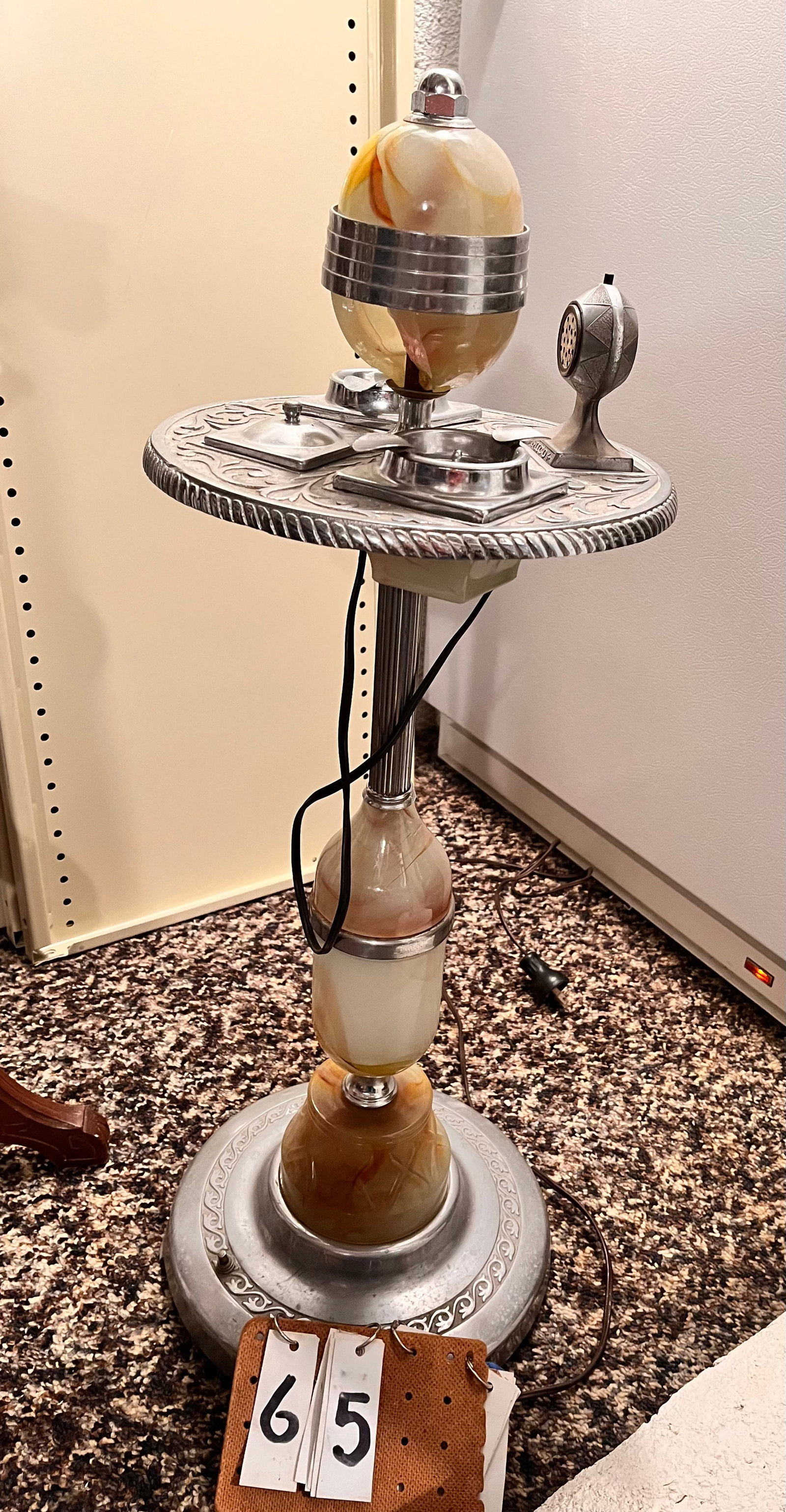 1920s Akro Agate Smoke Stand: Electric ashtray with broken glass top finial missing under container *Need Measurement*