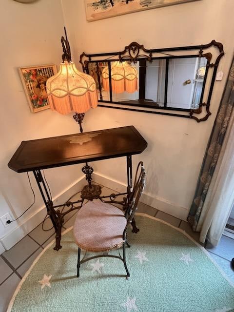 Matching Three Piece 1920s Iron Deco Set: Exceptional three piece 1920s iron deco set. One leather topped fitted iron table. 34"l x 16"w x 28.875"h. One fancy iron and etched glass period mirror. 42"w x 18"h. One other piece. 13"w x 13"d x 33