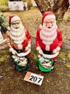 Two Vintage Blow Mold Santas: Two vintage blow mold Santas. One 17"w x 45"h. One 17"w x 45"h. From the Rochester, NY Estate.