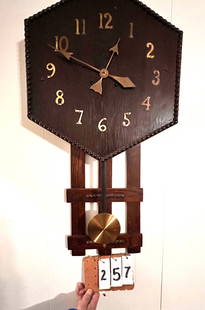 1920s American Mission Oak Hanging Wall Clock: 1920s American mission oak hanging wall clock. Unknown working condition. From the Fairport, NY Estate.