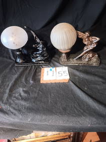 Two 1920s Metal and Glass Shade Electric Lamps (1 of 3)