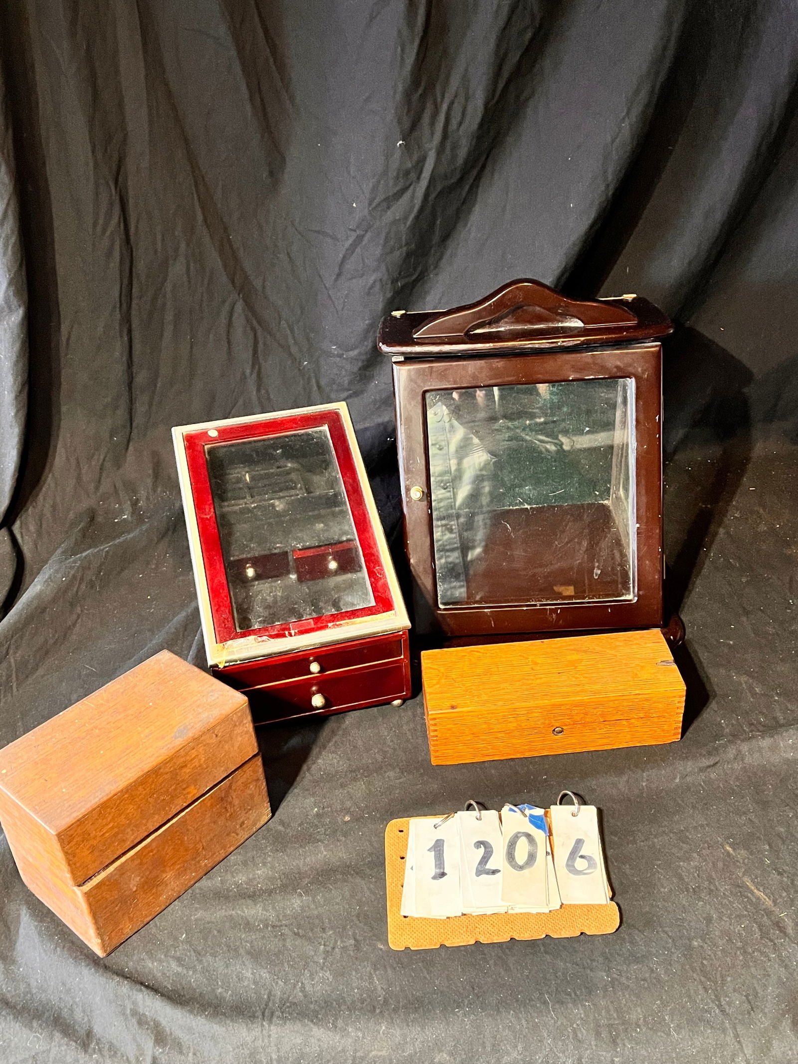 Two Each Miniature Glass Showcases and Oak File Boxes (1 of 6)