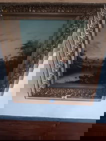 19c Oil on Academy Board Painting in Gesso Frame