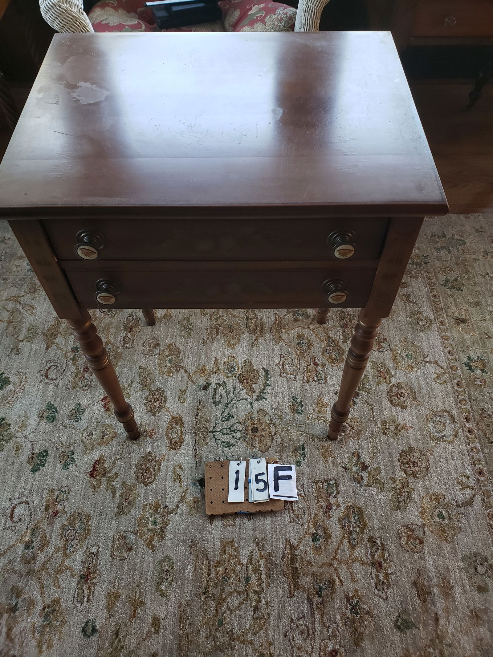 Nice Signed Hitchcock Solid Maple Two Drawer Stenciled Stand: Nice signed Hitchcock solid maple two drawer stenciled stand. 21"w x 16"d x 29"h. Please read the Terms and Conditions of this auction thoroughly for IMPORTANT bidder information.