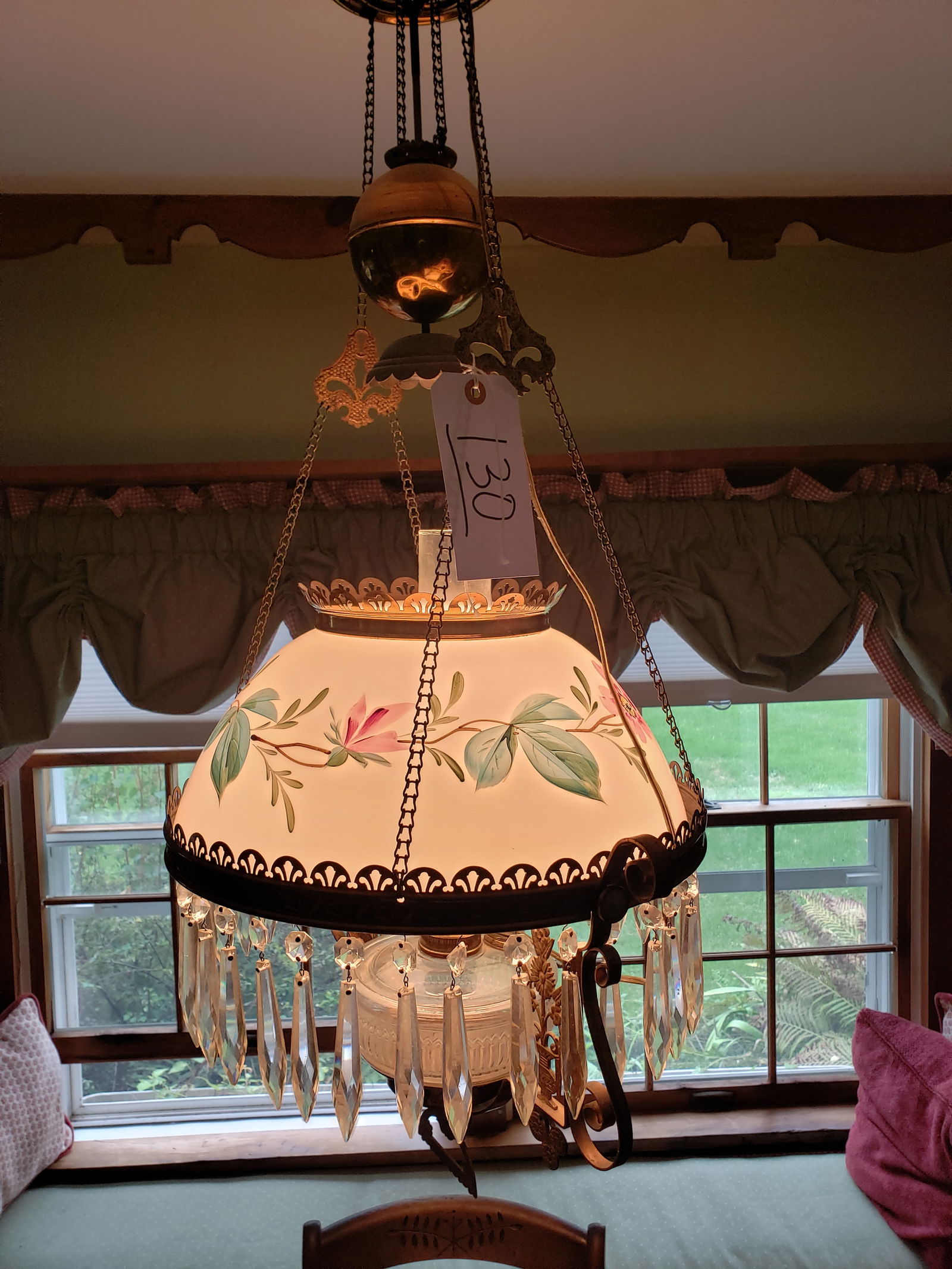 1890s Victorian Prismed Brass Hanging Lamp (1 of 5)