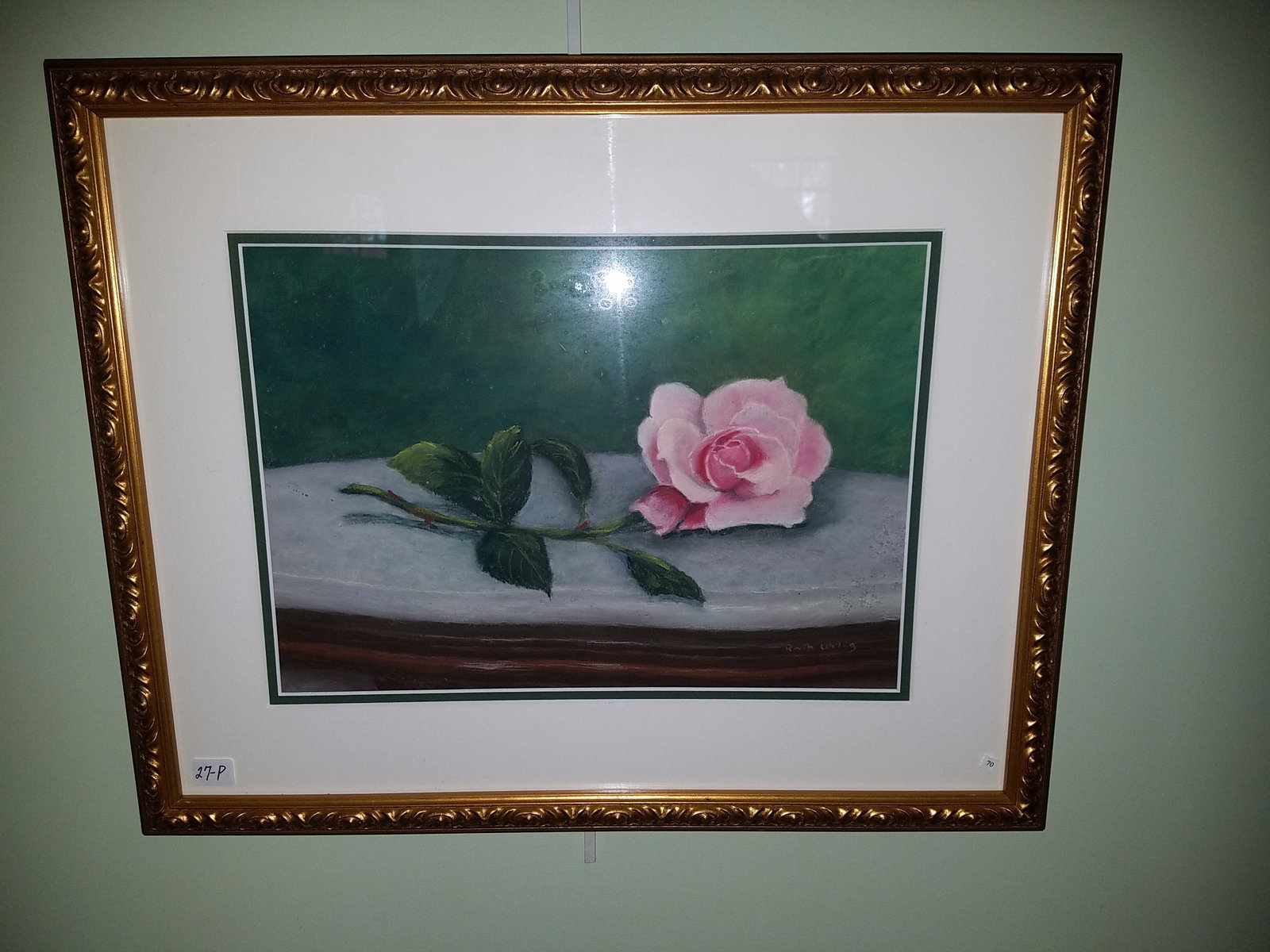 Ruth A. Uhlig Pastel Painting Titled "Queen Elizabeth Rose": Ruth A. Uhlig pastel painting titled "Queen Elizabeth Rose". Frame is 20"w x 16"h. Painting is 13"w x 9.5"h. Please read the Terms and Conditions of this auction thoroughly for IMPORTANT bidder inform