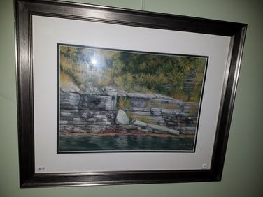 Ruth A. Uhlig Pastel Painting Titled "Waters Edge Stone"